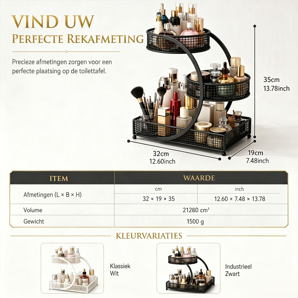 Cosmetica-opbergplank voor kaptafel en badkamer aanrecht, tafelmodel opbergrek voor huidverzorgingsproducten en make-up