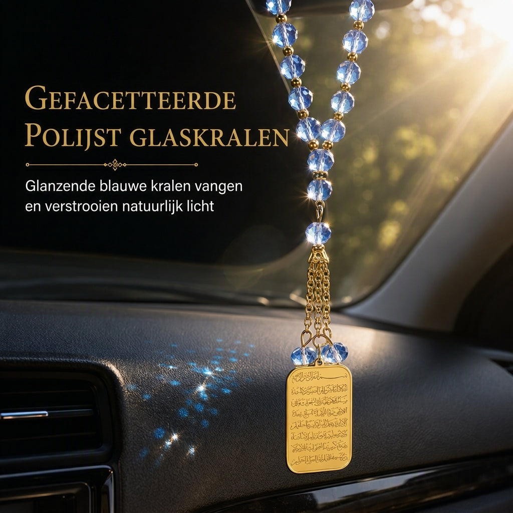 ⏳Tijdelijk 50% korting⏰Roestvrijstalen Arabische medaillon autohanger🏷️– Autospiegelhanger met blauwe glazen ketting🚗