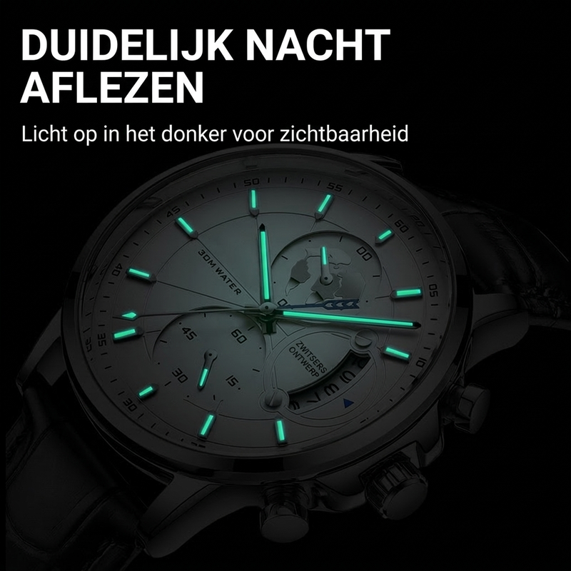 Heren waterdicht quartz horloge met lichtgevende wijzers