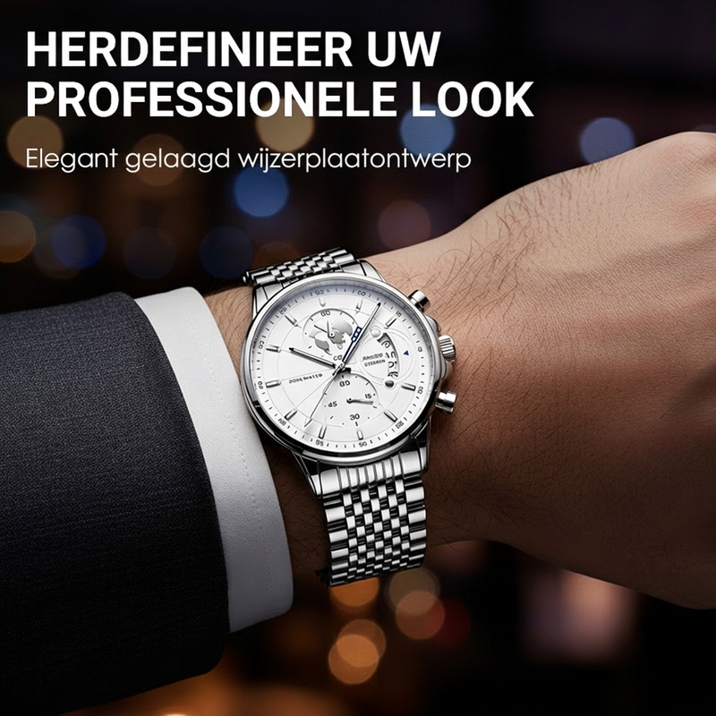 Heren waterdicht quartz horloge met lichtgevende wijzers