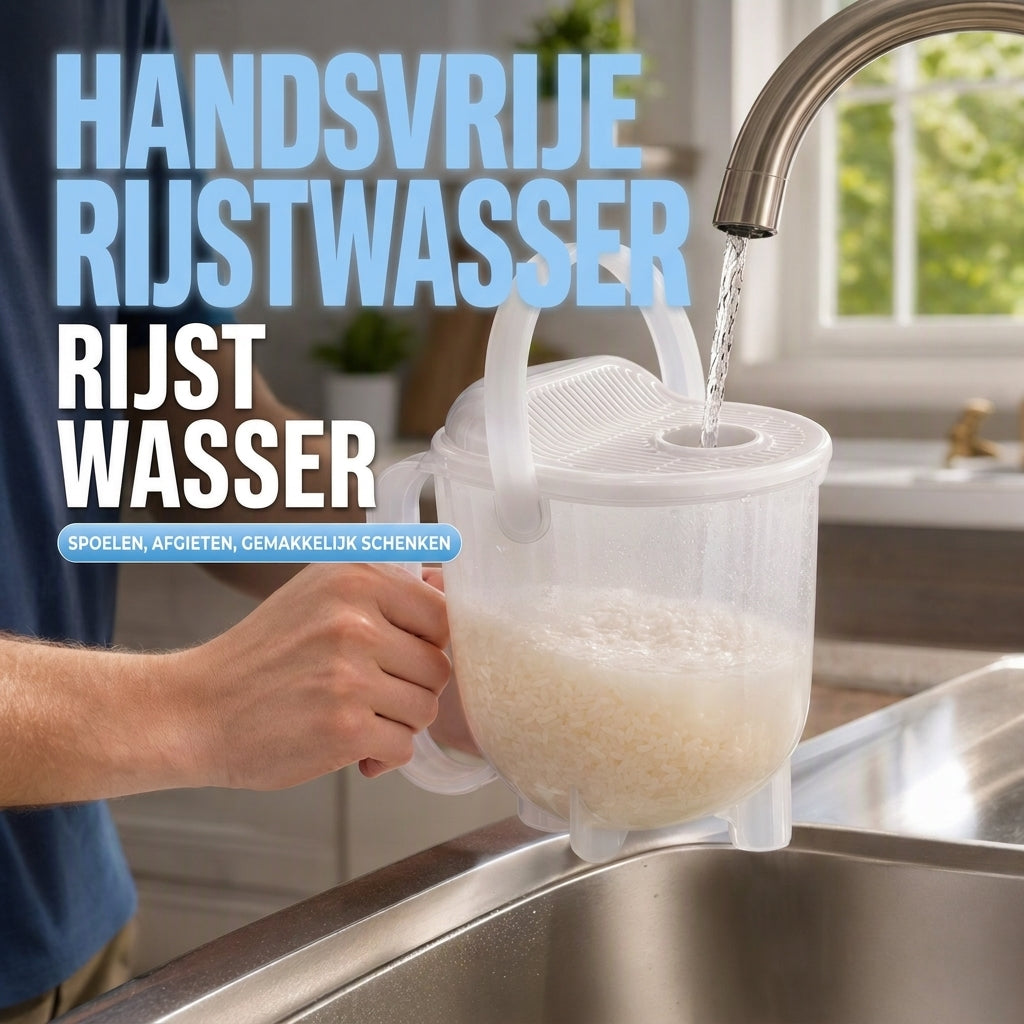 Handvrije rijstwasser met zeef
