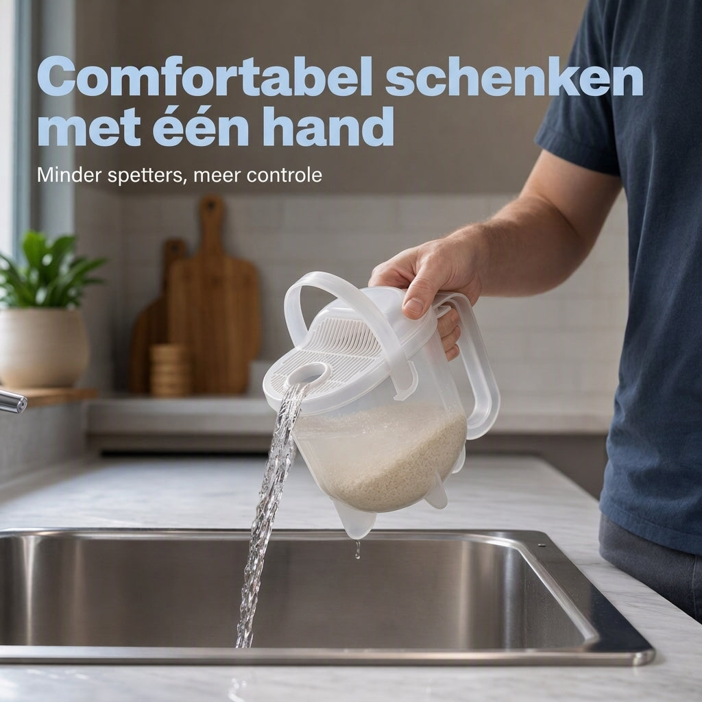 Handvrije rijstwasser met zeef