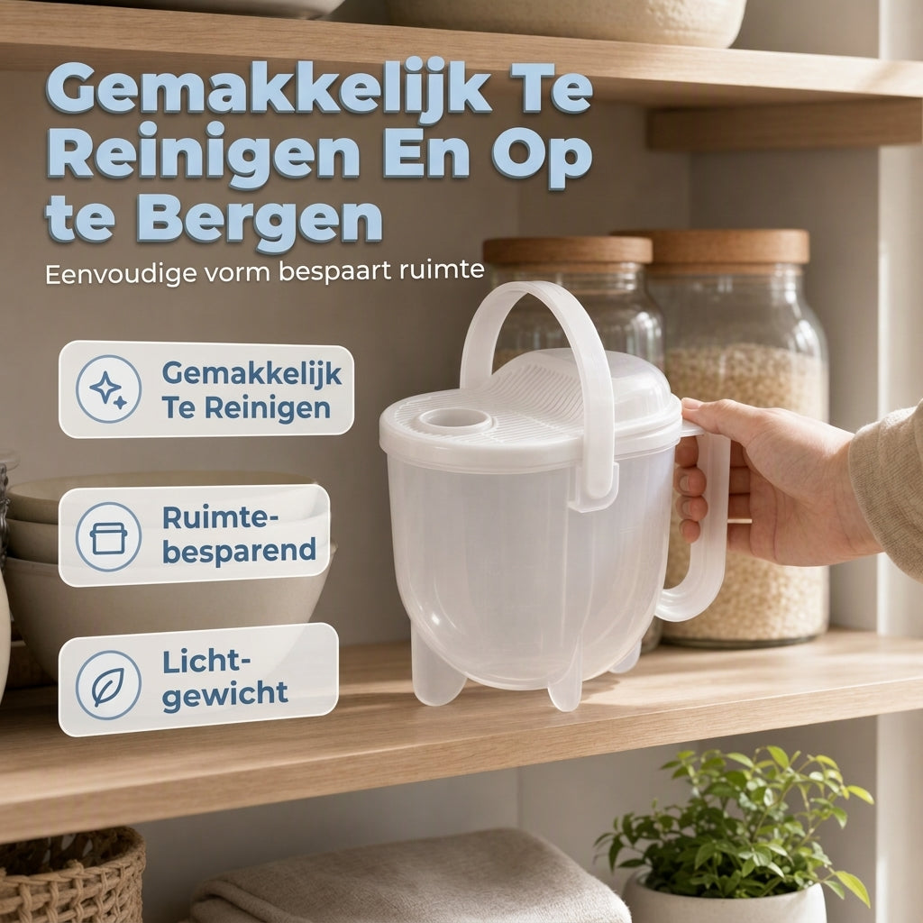 Handvrije rijstwasser met zeef