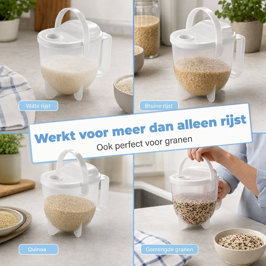 Handvrije rijstwasser met zeef