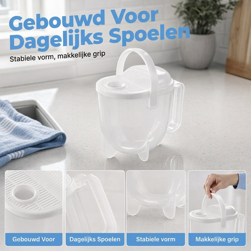Handvrije rijstwasser met zeef