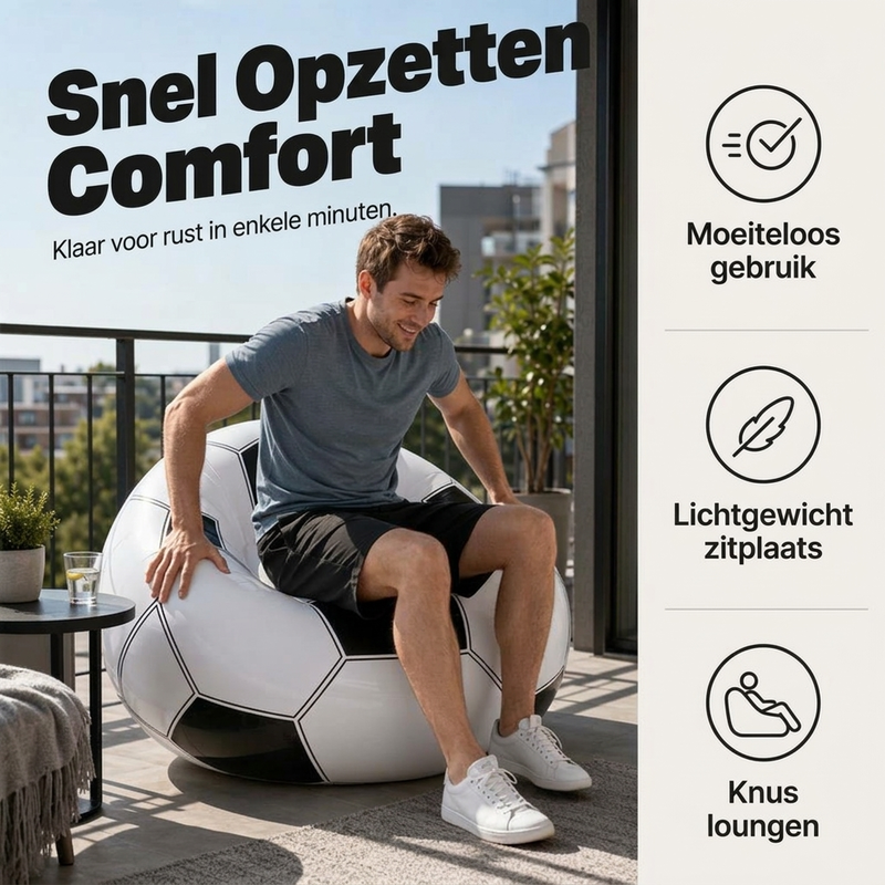 ⏳🔥TIJDELIJK 50% KORTING! ⏰⚽ Opblaasbare PVC Voetbalvormige Bank 🛋️– Leuk Voetbalontwerp, Duurzame & Draagbare Ligstoel voor Speelkamer, Feest, Slaapkamer & Wedstrijdavonden ✨