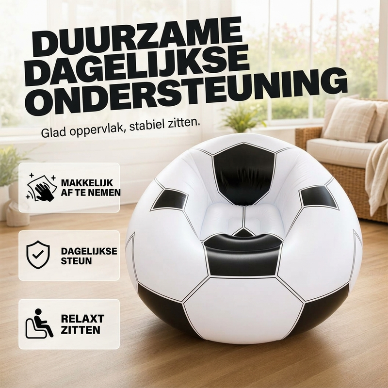 ⏳🔥TIJDELIJK 50% KORTING! ⏰⚽ Opblaasbare PVC Voetbalvormige Bank 🛋️– Leuk Voetbalontwerp, Duurzame & Draagbare Ligstoel voor Speelkamer, Feest, Slaapkamer & Wedstrijdavonden ✨