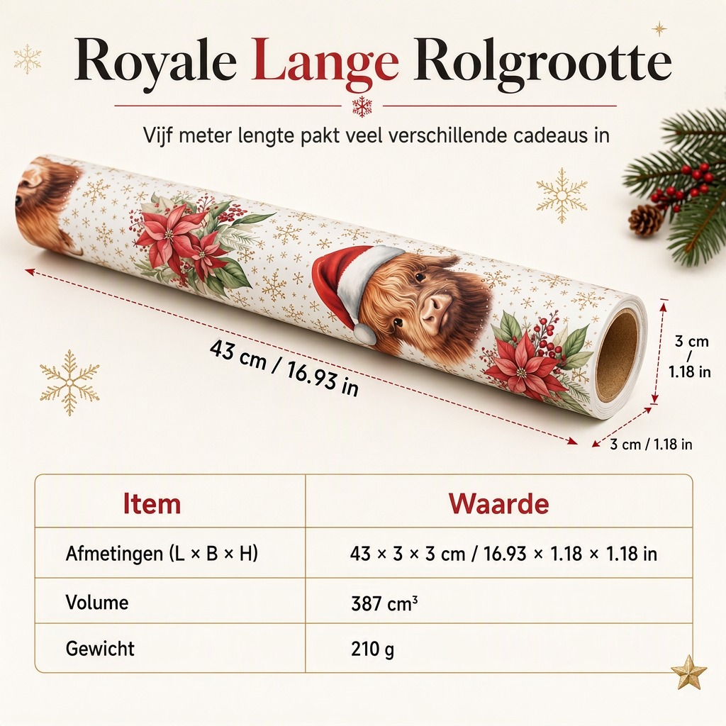 ⏳ Kerstaanbiedingen🎄Schotse Hooglander & Bloemen Cadeaupapier Rol – 43x500cm Feestelijk Cadeaupapier voor Kerstcadeaus, Feesten & Knutselprojecten ✨