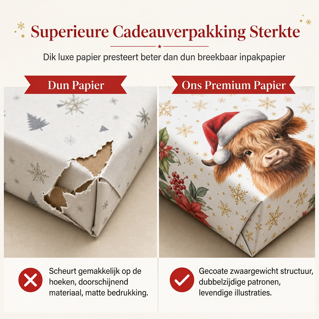 ⏳ Kerstaanbiedingen🎄Schotse Hooglander & Bloemen Cadeaupapier Rol – 43x500cm Feestelijk Cadeaupapier voor Kerstcadeaus, Feesten & Knutselprojecten ✨