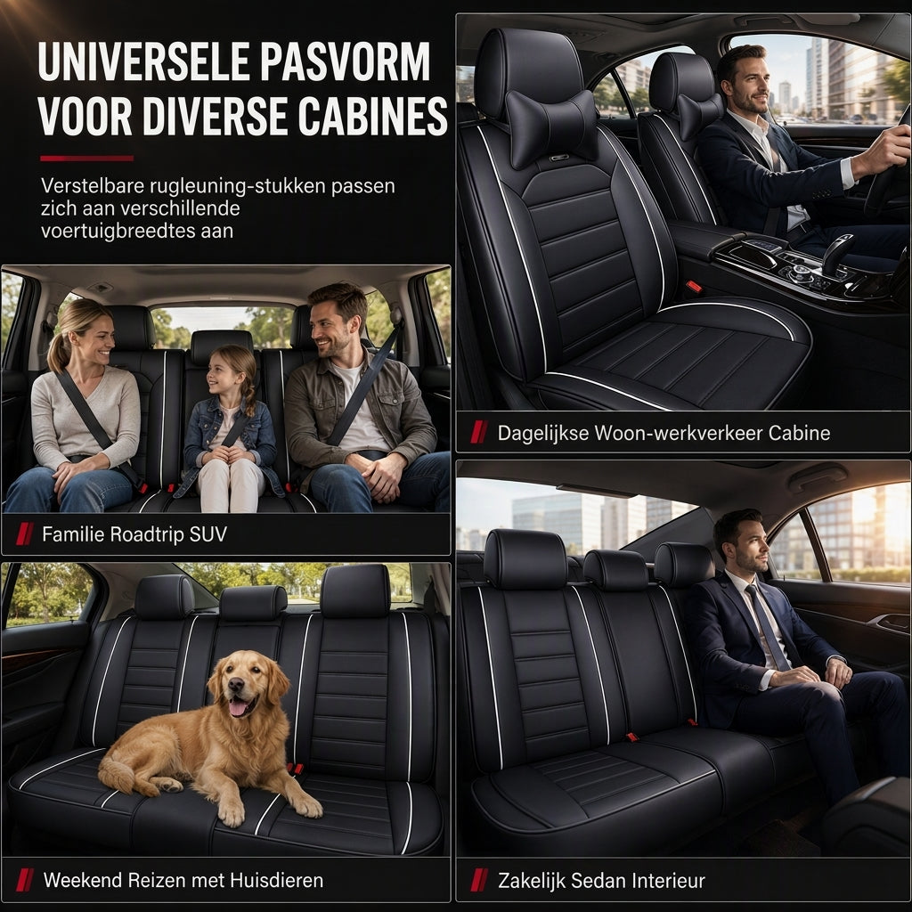 🚗 NU 50% KORTING! 🪑 Volledig bedekkende leren autostoelhoezen – Bescherming voor alle seizoenen, 5D-omlijning en veilige splitnaden – Universeel passend 🛡️