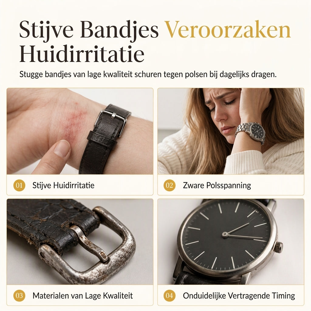 Eenvoudig dameskwarts horloge met leren band en wijzerplaat met drie tellers