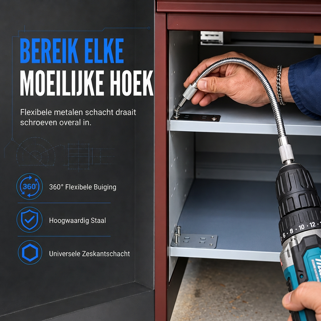 🛠️ Universele metalen flexibele asverlengstang – 360° buigbaar, hoog koppel, zeskantige aansluiting ✨