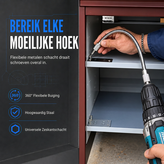 🛠️ Universele metalen flexibele asverlengstang – 360° buigbaar, hoog koppel, zeskantige aansluiting ✨