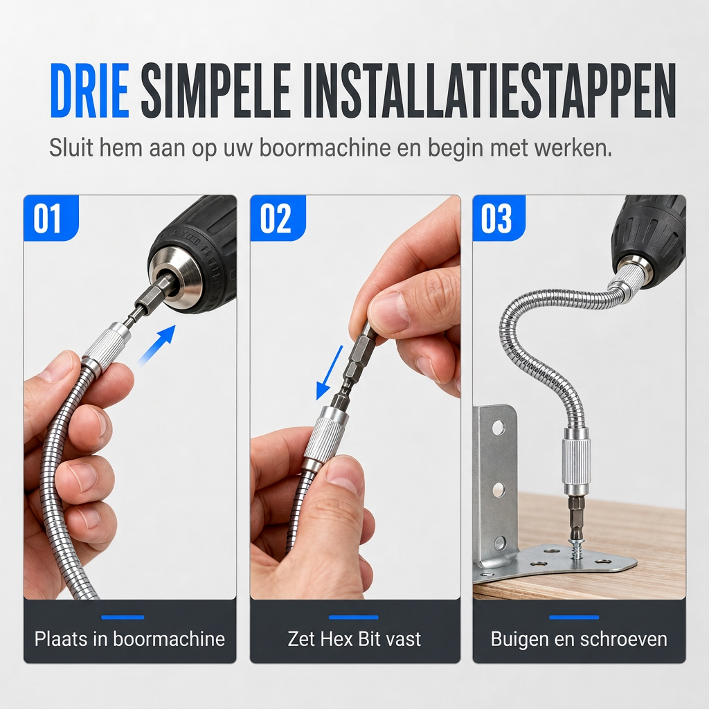 🛠️ Universele metalen flexibele asverlengstang – 360° buigbaar, hoog koppel, zeskantige aansluiting ✨