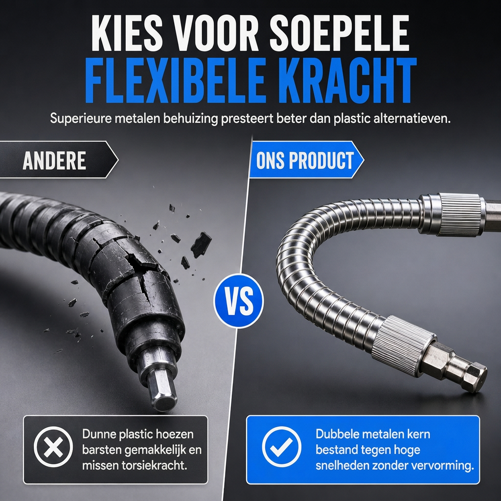 🛠️ Universele metalen flexibele asverlengstang – 360° buigbaar, hoog koppel, zeskantige aansluiting ✨