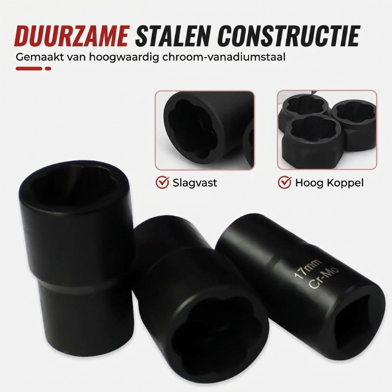 Beschadigde Bout- en Moer Uitdraaier Dopsleutelset