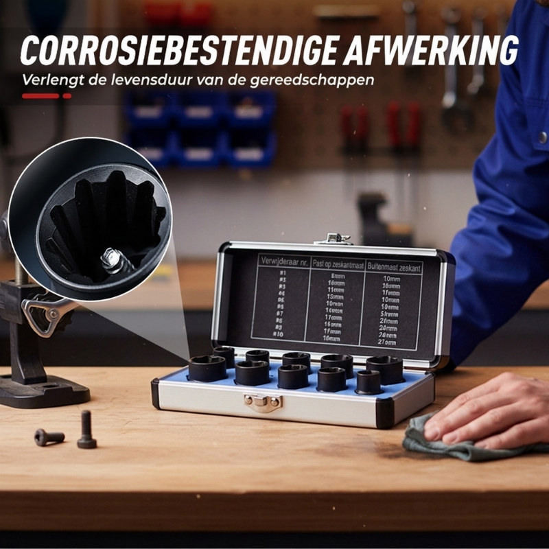 Beschadigde Bout- en Moer Uitdraaier Dopsleutelset
