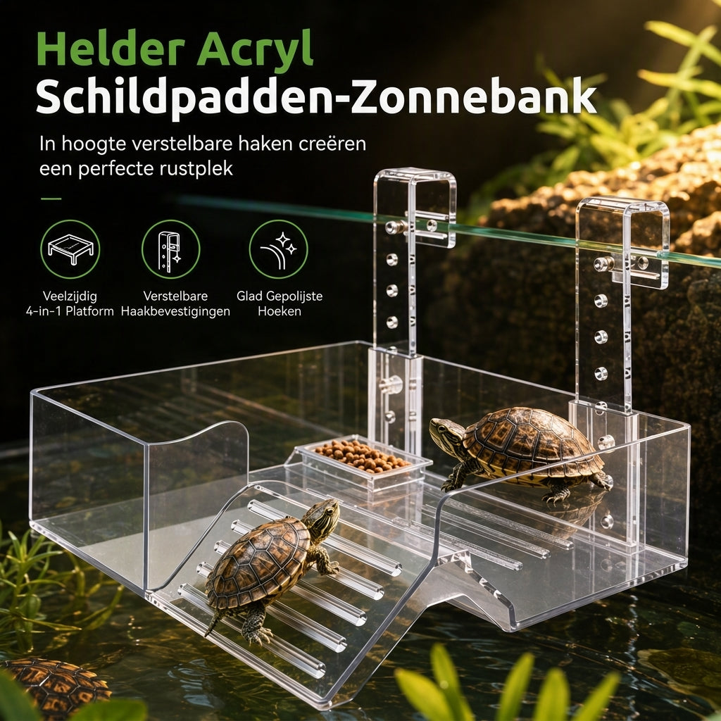☀️ 50% KORTING! ✨ Hangend schildpad zonnedek van helder acrylon: antislip opgang, ingebouwde voerbak en verstelbare montage, rustplatform met meerdere zones voor een gezonde schildpadgroei 🐢