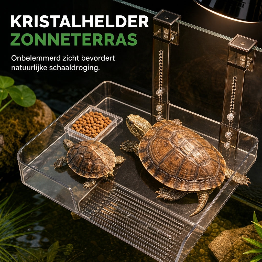 ☀️ 50% KORTING! ✨ Hangend schildpad zonnedek van helder acrylon: antislip opgang, ingebouwde voerbak en verstelbare montage, rustplatform met meerdere zones voor een gezonde schildpadgroei 🐢