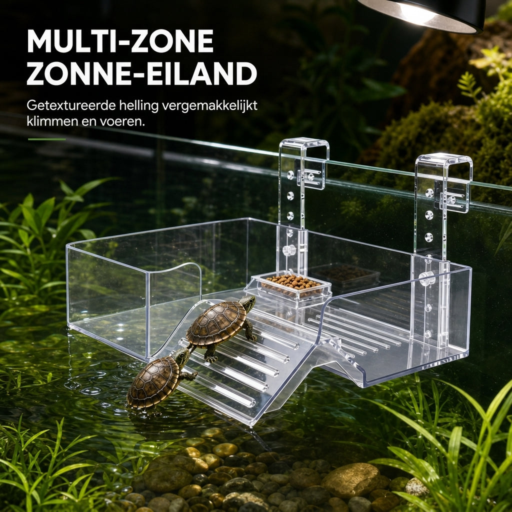 ☀️ 50% KORTING! ✨ Hangend schildpad zonnedek van helder acrylon: antislip opgang, ingebouwde voerbak en verstelbare montage, rustplatform met meerdere zones voor een gezonde schildpadgroei 🐢