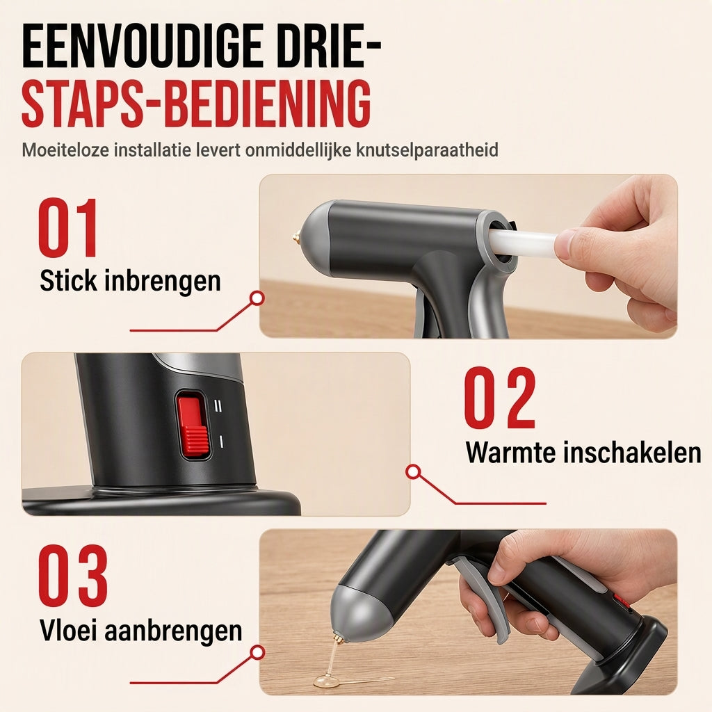 📢📢50% KORTING !! ⏰Draadloze Hetelijmpistoolset met 2000mAh oplaadbare batterij en koperen mondstuk, inclusief 10 lijmstaven voor DIY-klussen en thuisgebruik