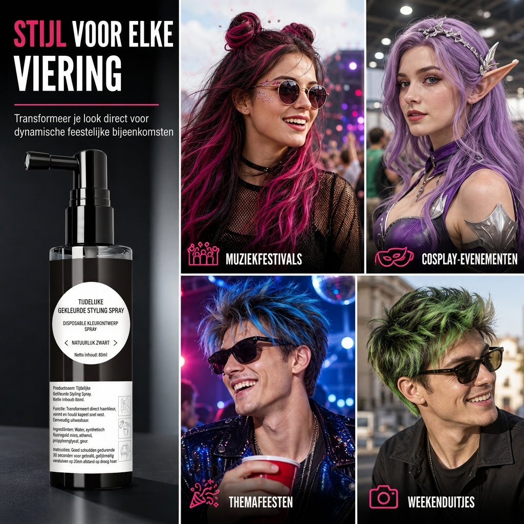 💇 Bespaar 50%! 🌈 Tijdelijke Haarverfspray – Levendige kleur & 5 sec droog ✨