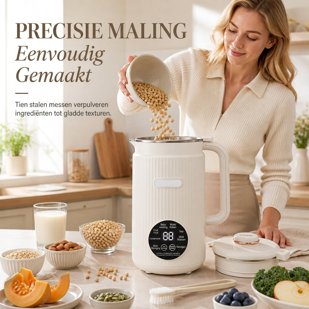 Huishoudelijke Automatische Sojamelkmaker en High-Blender 1500ml Capaciteit Filtervrije Multifunctionele Voedselverwerker met 10 Messen en 304 Roestvrijstalen Binnenbekleding