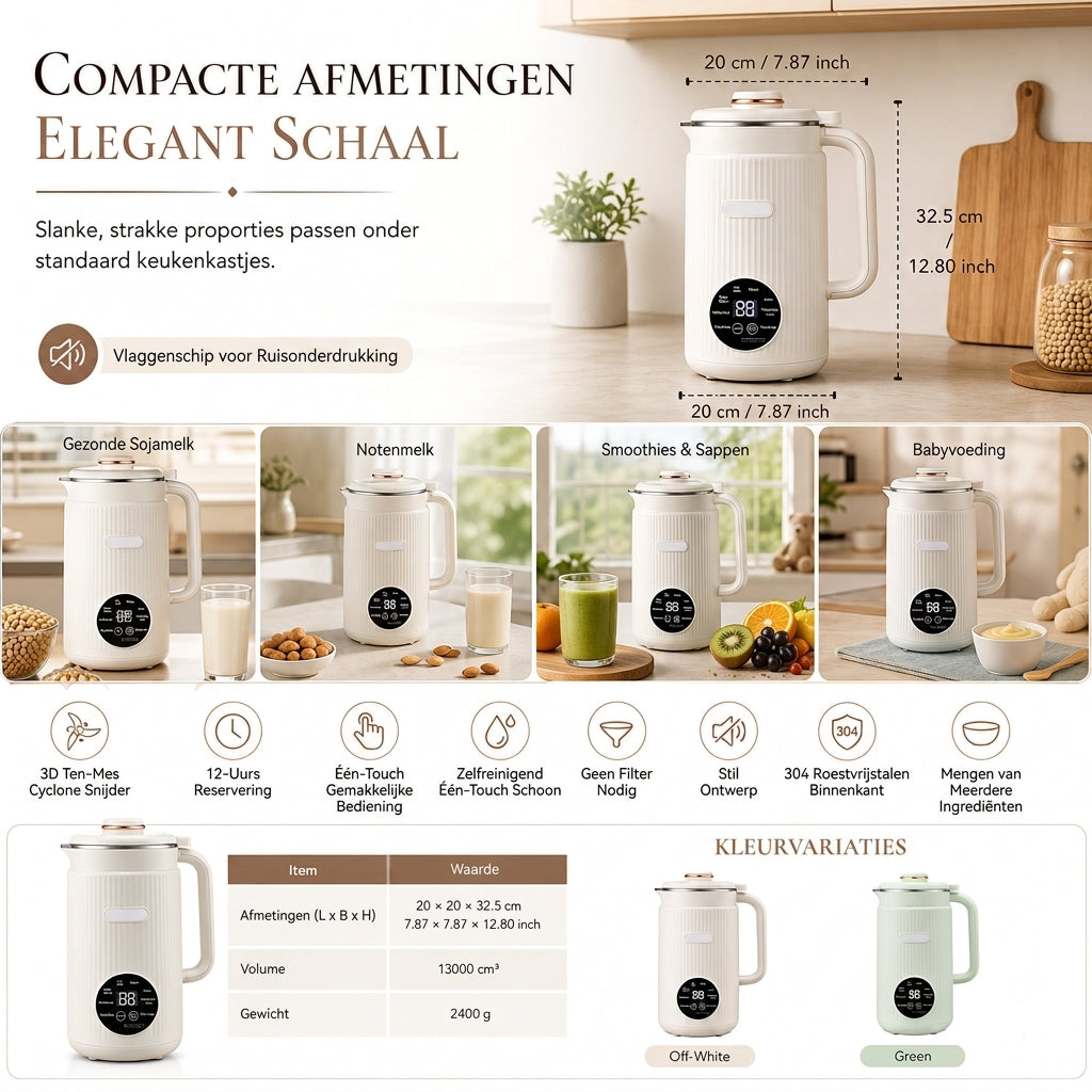 Huishoudelijke Automatische Sojamelkmaker en High-Blender 1500ml Capaciteit Filtervrije Multifunctionele Voedselverwerker met 10 Messen en 304 Roestvrijstalen Binnenbekleding