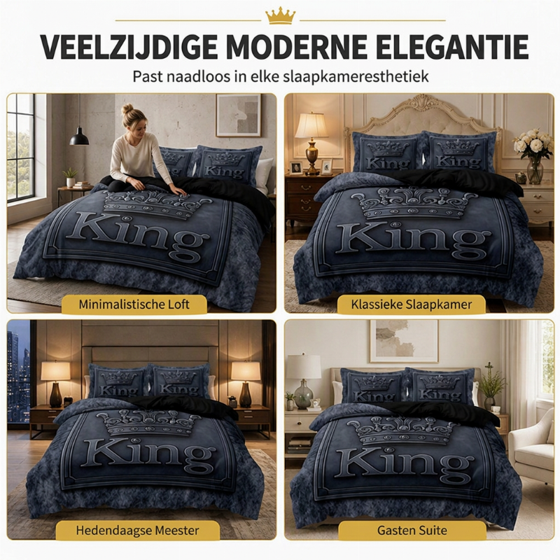 Modern King Crown 3-delige Beddengoedset