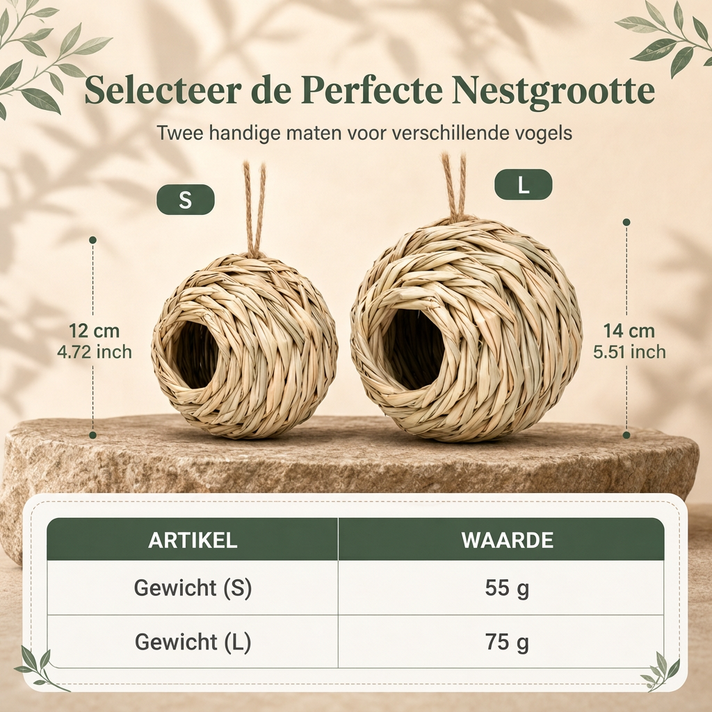 Handgevlochten bolvormig vogelnest van stro met ronde opening voor buitendecoratie in tuin en op erf