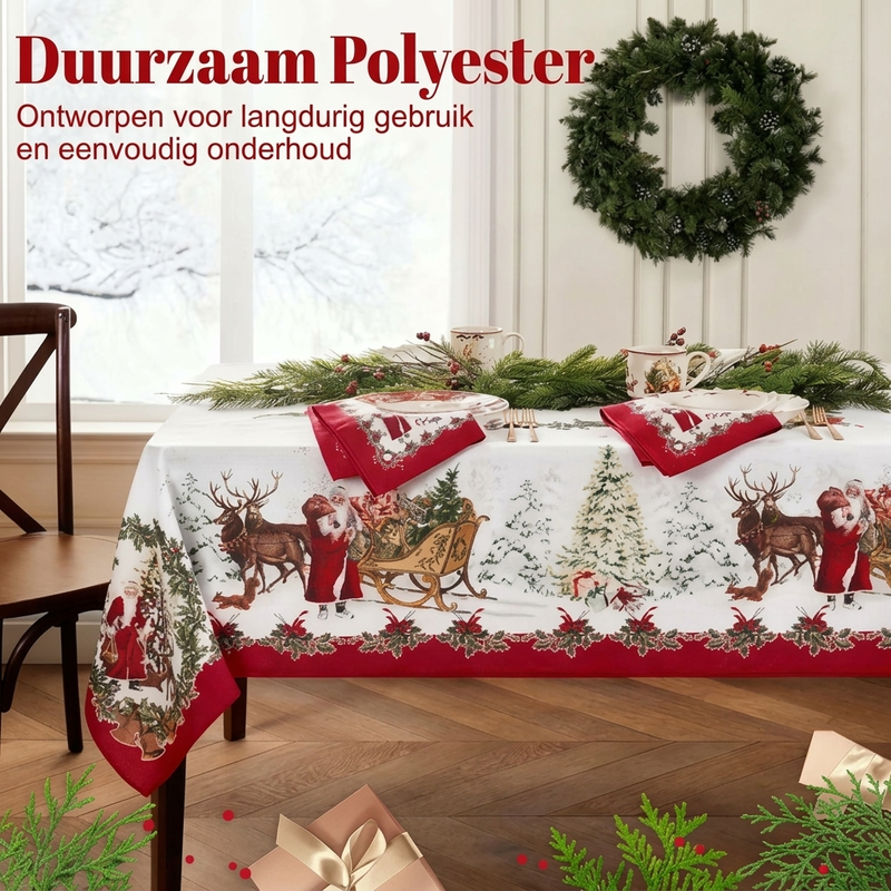 🎄 40% KORTING VOOR BEPERKTE TIJD! 🎁 Stijlvolle Tafelkleed met Kerstprint – Vlekbestendig, Kreukvrij, Makkelijk Schoon te Maken ✨