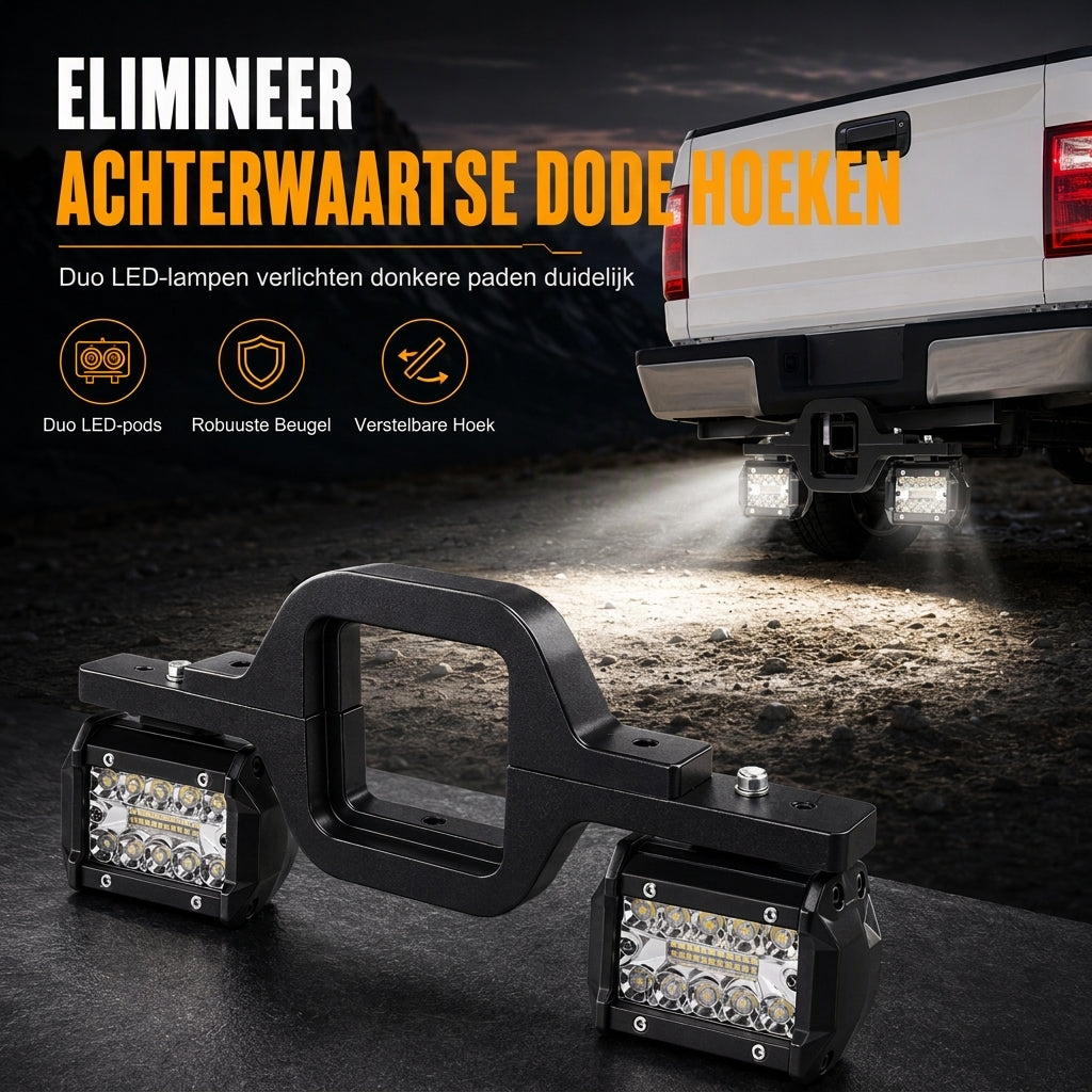 Trekhaakmontagebeugel voor dubbele LED-werklampen en achteruitrijlampen voor op pick-up trucks en SUV's