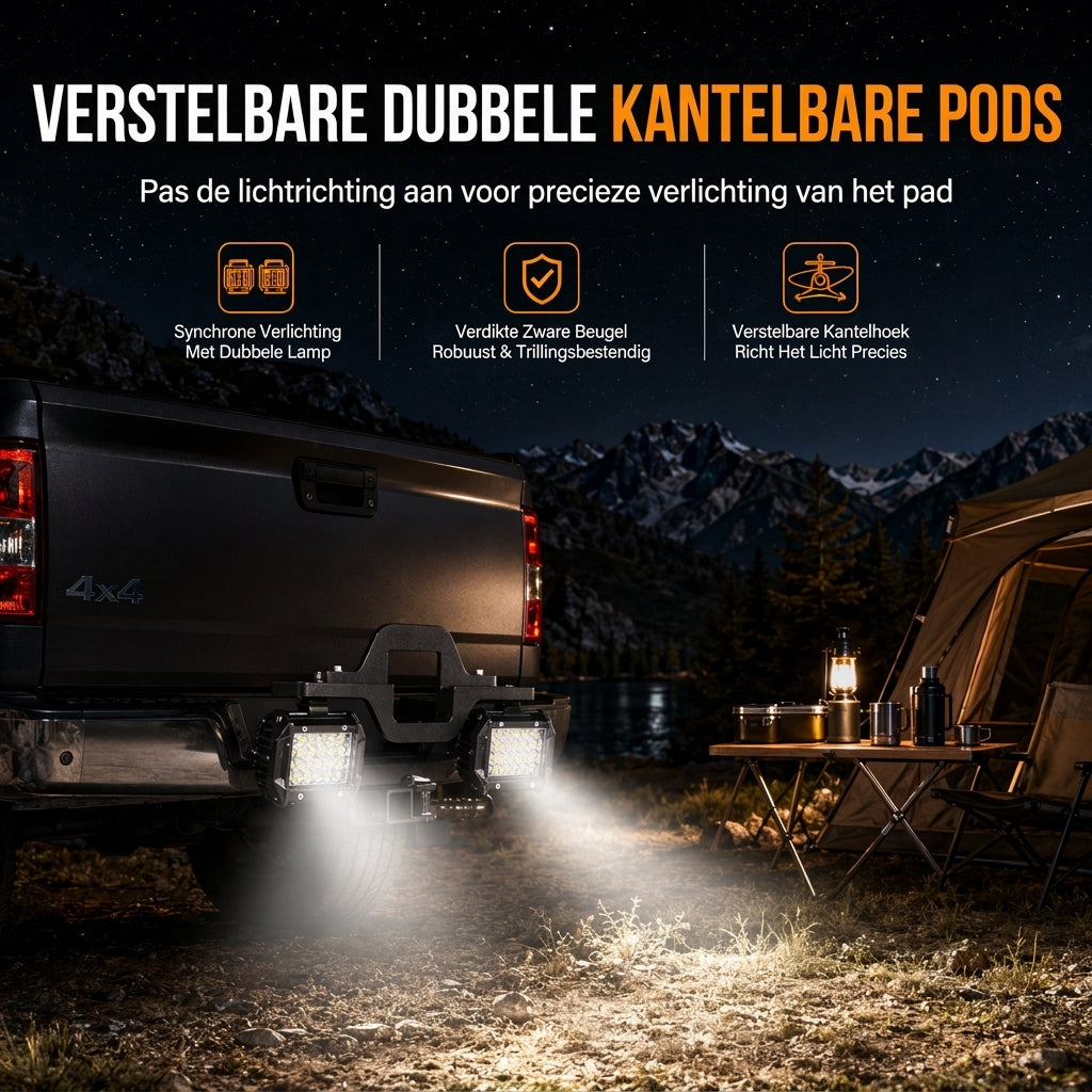 Trekhaakmontagebeugel voor dubbele LED-werklampen en achteruitrijlampen voor op pick-up trucks en SUV's