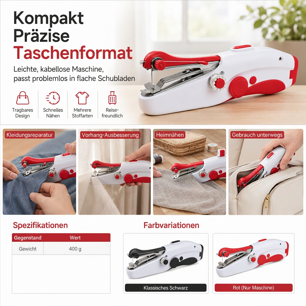 Mini elektrische handnaaimachine – draagbaar huishoudelijk naaiapparaat voor dikke stoffen
