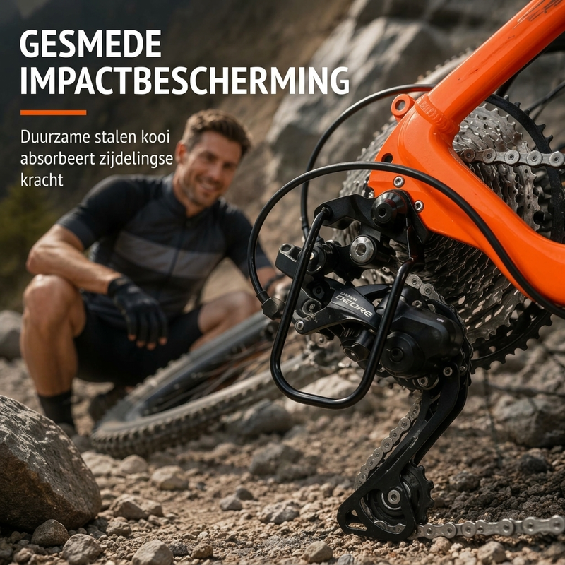 🚲 NU 50% KORTING! Achterderailleur Beschermkap – Stevige Stalen Fietsderailleur Beschermer, Schokbestendige Roestvaste Bescherming, Snel Te Installeren Universele Geschikt voor Mountainbikes