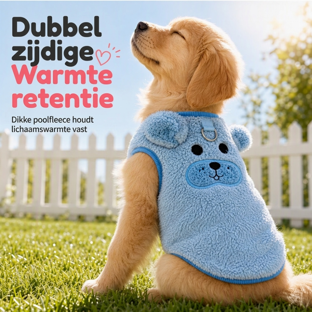 Warm vestje voor huisdieren van gevoerde fleece met cartoon borduursel, geschikt voor honden en katten