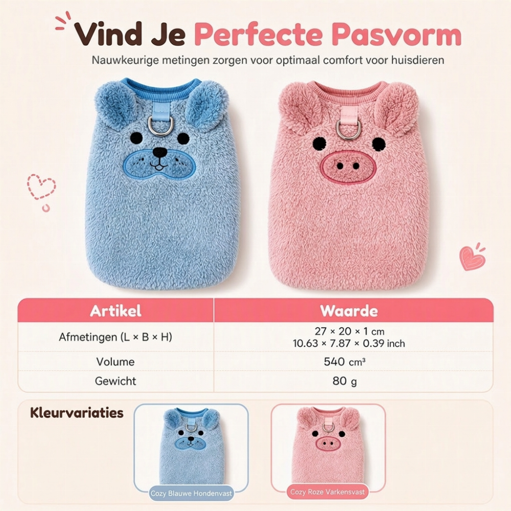 Warm vestje voor huisdieren van gevoerde fleece met cartoon borduursel, geschikt voor honden en katten