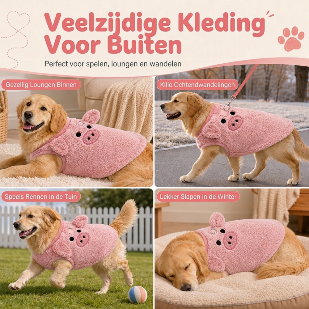 Warm vestje voor huisdieren van gevoerde fleece met cartoon borduursel, geschikt voor honden en katten