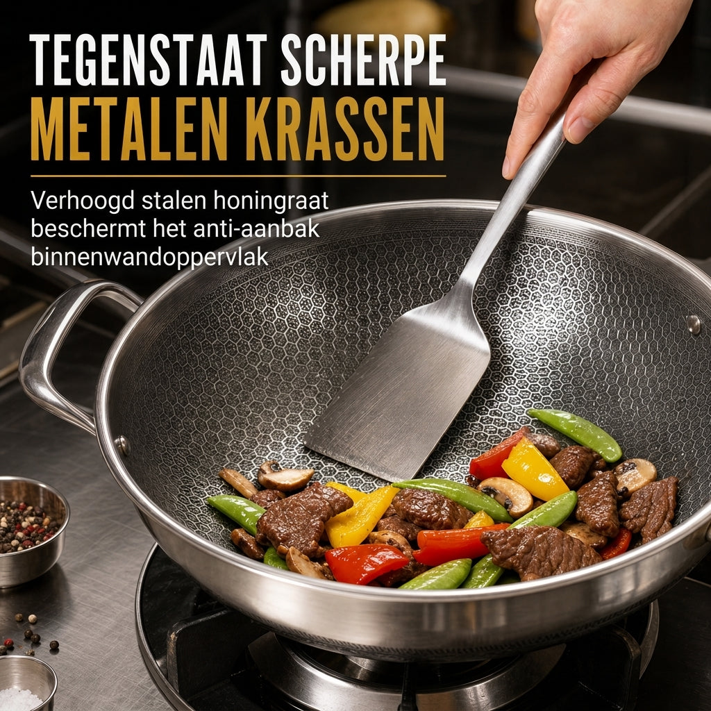 ⏳ Tijdelijke aanbieding ⏰ Verdikte roestvrijstalen antiaanbakwokpan met deksel, kookwok met platte bodem en dubbele handgrepen