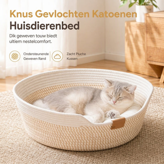 🐱 50% KORTING! ✨ Geïntegreerd Kattenbed en Krabplank – Knusse Gewoven Katoenen Wanden met Vormbehoud, Pluizig Afneembaar Kussen & Duurzaam Krasbestendig Ontwerp – Handgewoven Stiksel met Leren Accenten voor Indoor Katten 🛏️