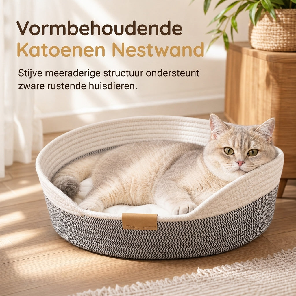 🐱 50% KORTING! ✨ Geïntegreerd Kattenbed en Krabplank – Knusse Gewoven Katoenen Wanden met Vormbehoud, Pluizig Afneembaar Kussen & Duurzaam Krasbestendig Ontwerp – Handgewoven Stiksel met Leren Accenten voor Indoor Katten 🛏️