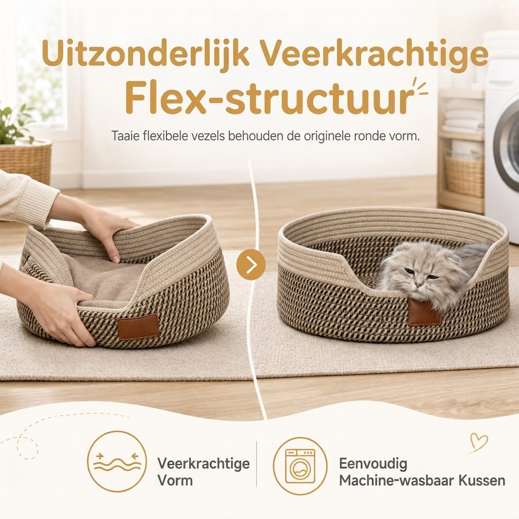 🐱 50% KORTING! ✨ Geïntegreerd Kattenbed en Krabplank – Knusse Gewoven Katoenen Wanden met Vormbehoud, Pluizig Afneembaar Kussen & Duurzaam Krasbestendig Ontwerp – Handgewoven Stiksel met Leren Accenten voor Indoor Katten 🛏️