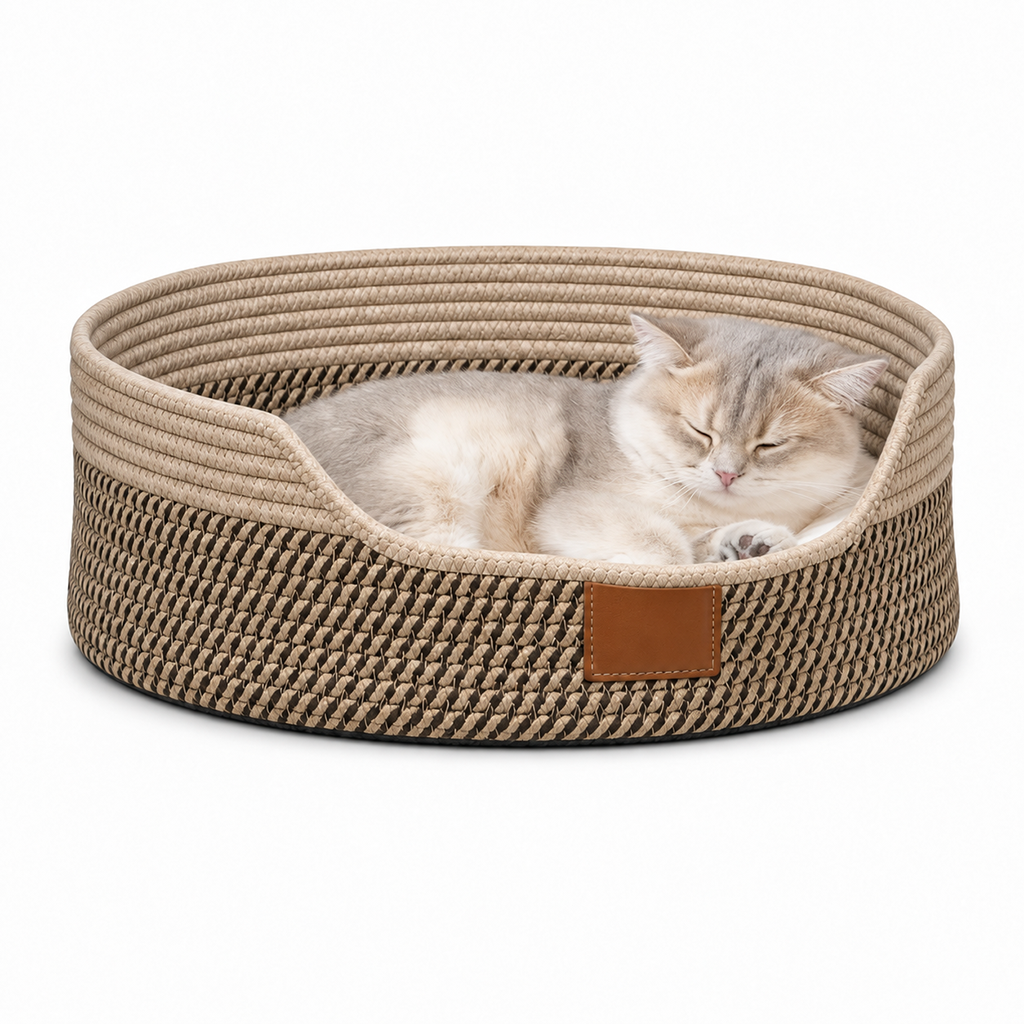 🐱 50% KORTING! ✨ Geïntegreerd Kattenbed en Krabplank – Knusse Gewoven Katoenen Wanden met Vormbehoud, Pluizig Afneembaar Kussen & Duurzaam Krasbestendig Ontwerp – Handgewoven Stiksel met Leren Accenten voor Indoor Katten 🛏️