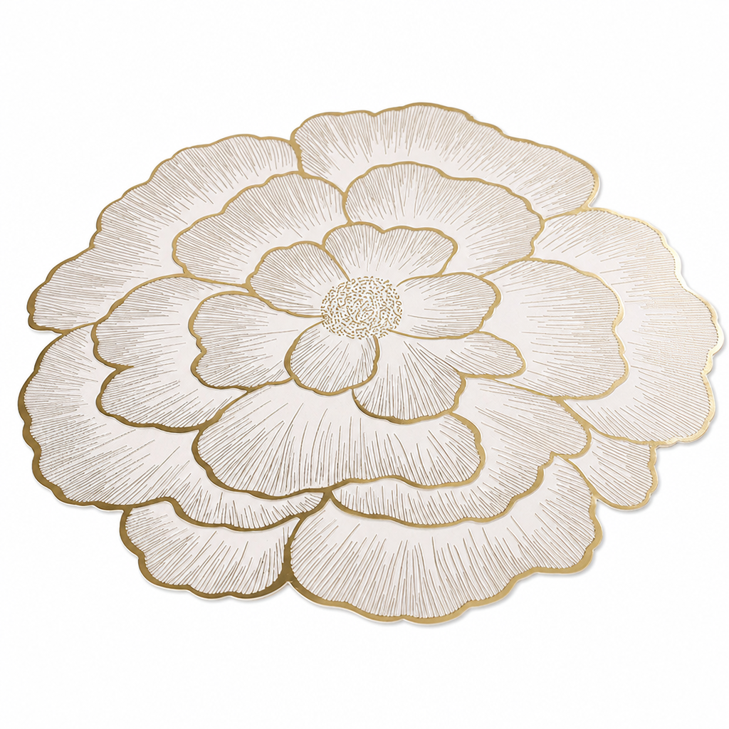 🍽️ TIJDELIJK 50% KORTING! 🌹 Noordse Stijl Metalen Pioenroos PVC Placemat – Hittebestendig, Antislip & Waterdicht ✨