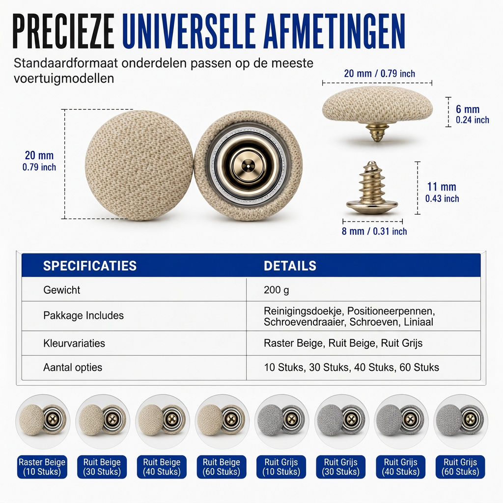 🚗50% KORTING 🔧 Reparatieset voor autodakbekleding – Ophangend dakmateriaal herstellen met drukknopen en klinknagels