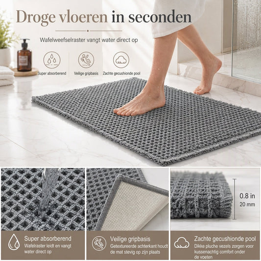 Antislip, waterabsorberende badmat met wafelstructuur, effen deurmat voor in de hal