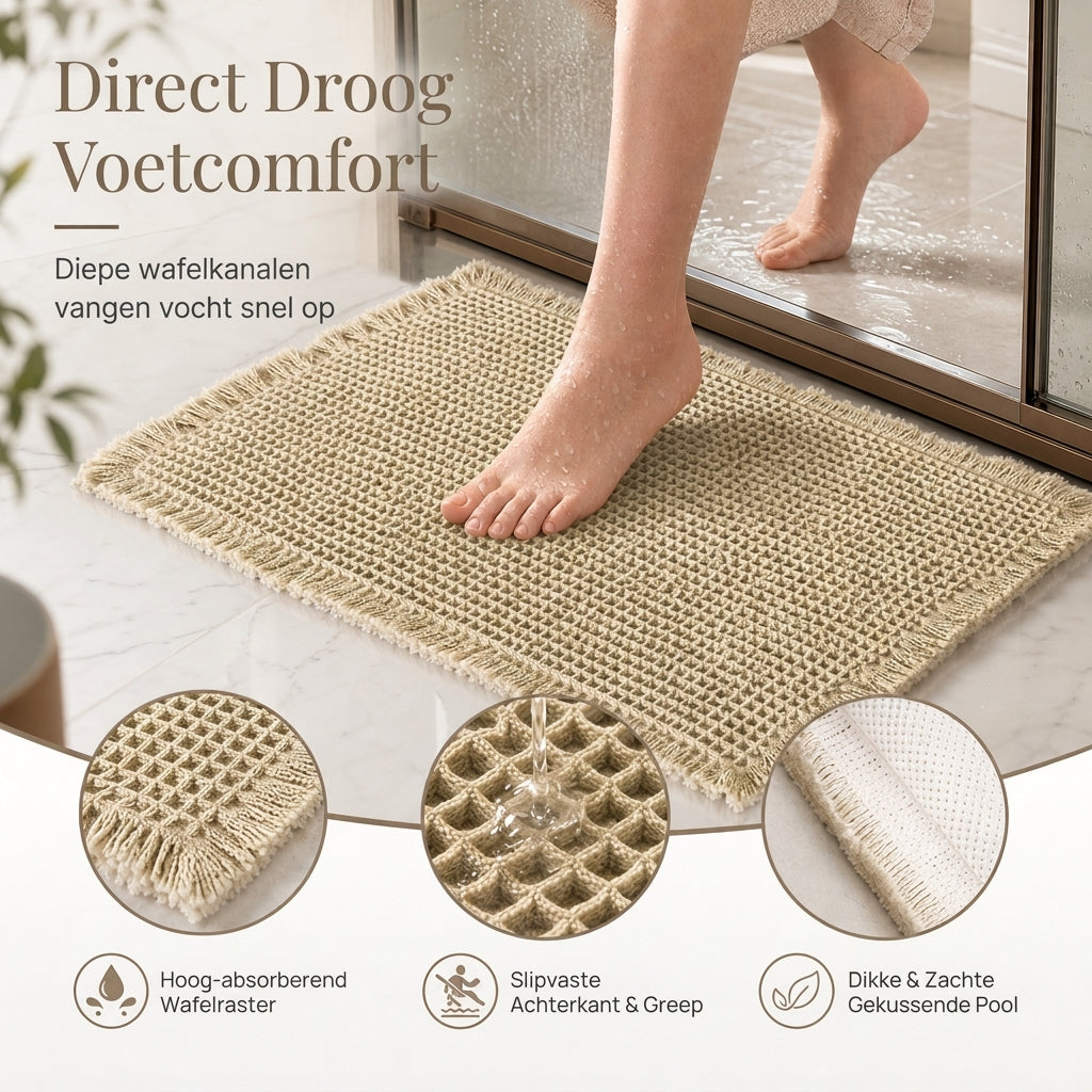 Antislip, waterabsorberende badmat met wafelstructuur, effen deurmat voor in de hal