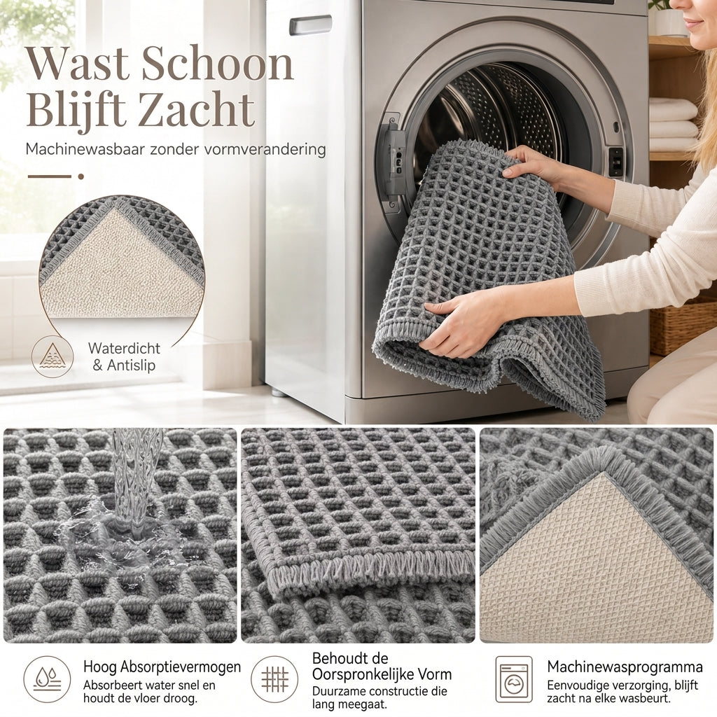 Antislip, waterabsorberende badmat met wafelstructuur, effen deurmat voor in de hal