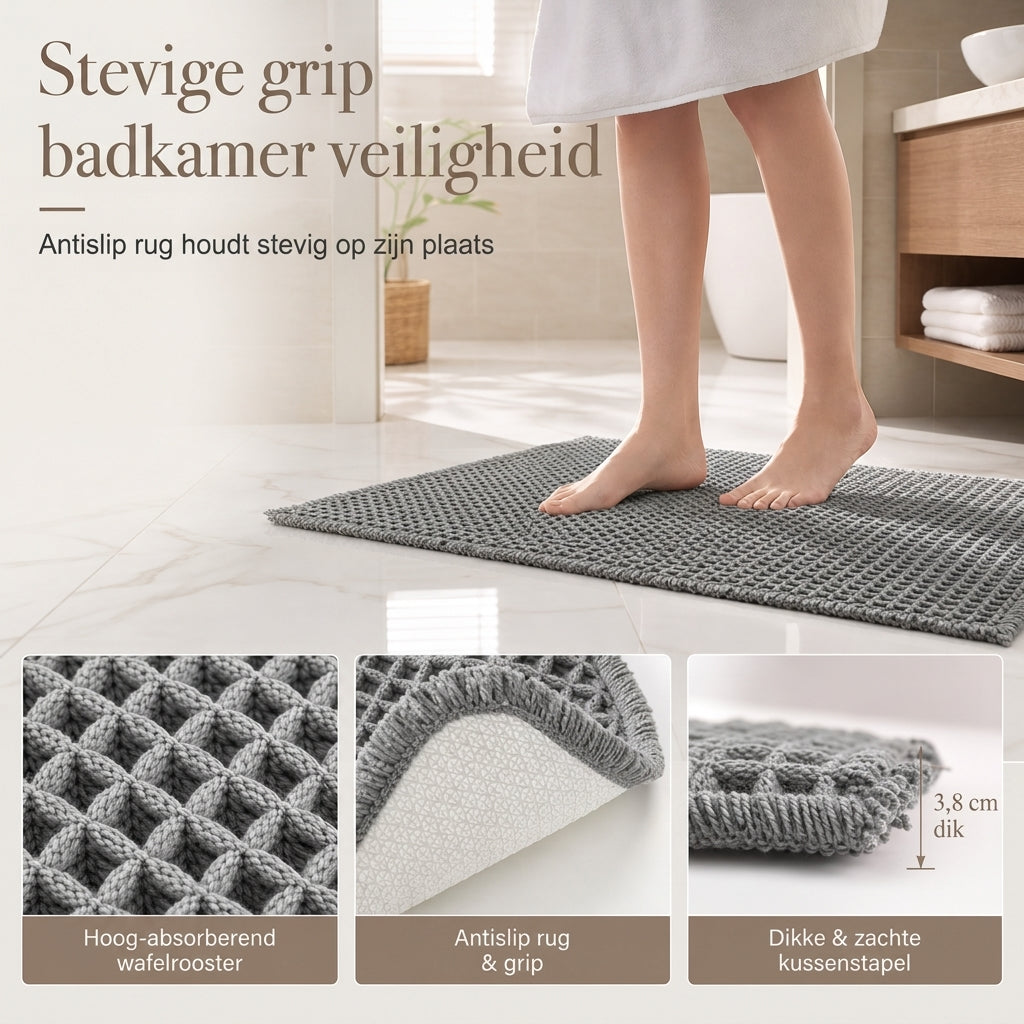 Antislip, waterabsorberende badmat met wafelstructuur, effen deurmat voor in de hal