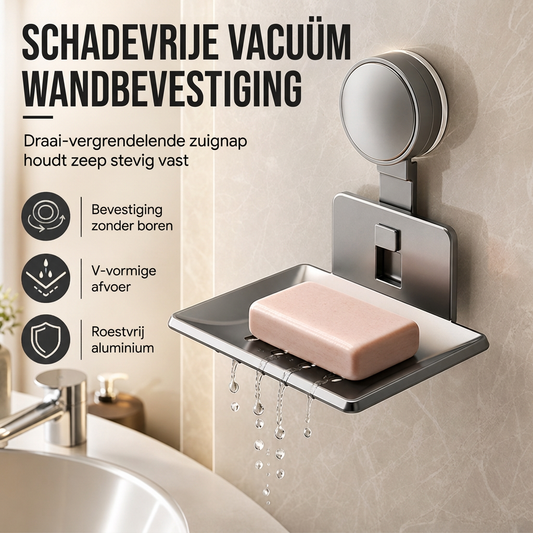 🧼 Zeephouder met vacuümzuiging: V-vormige afwatering, roestvrij aluminium, geen boren, draaislot